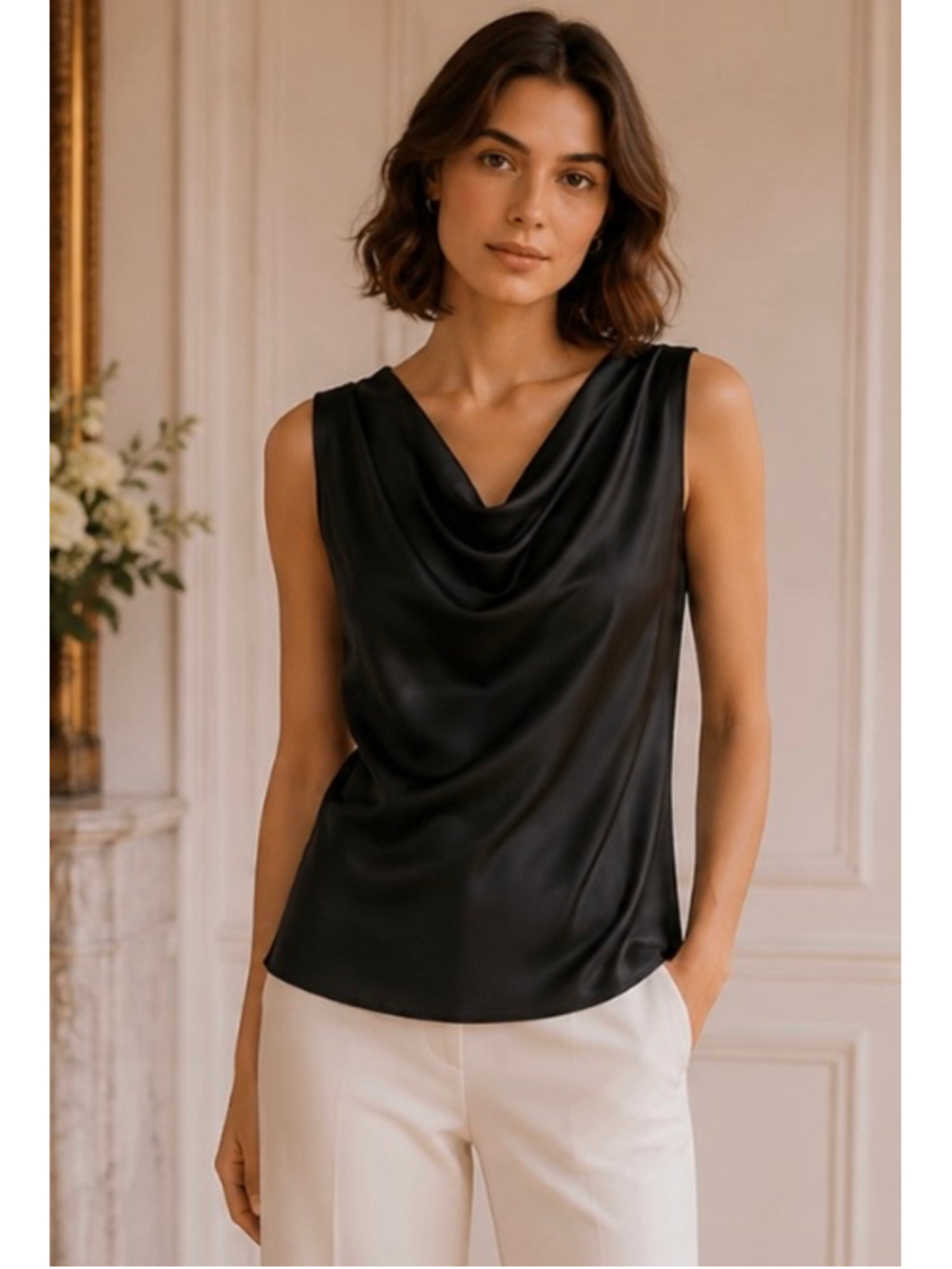 Lauren Ralph Lauren Black Cowl Neck Sleeveless Top Size XL New W Tags